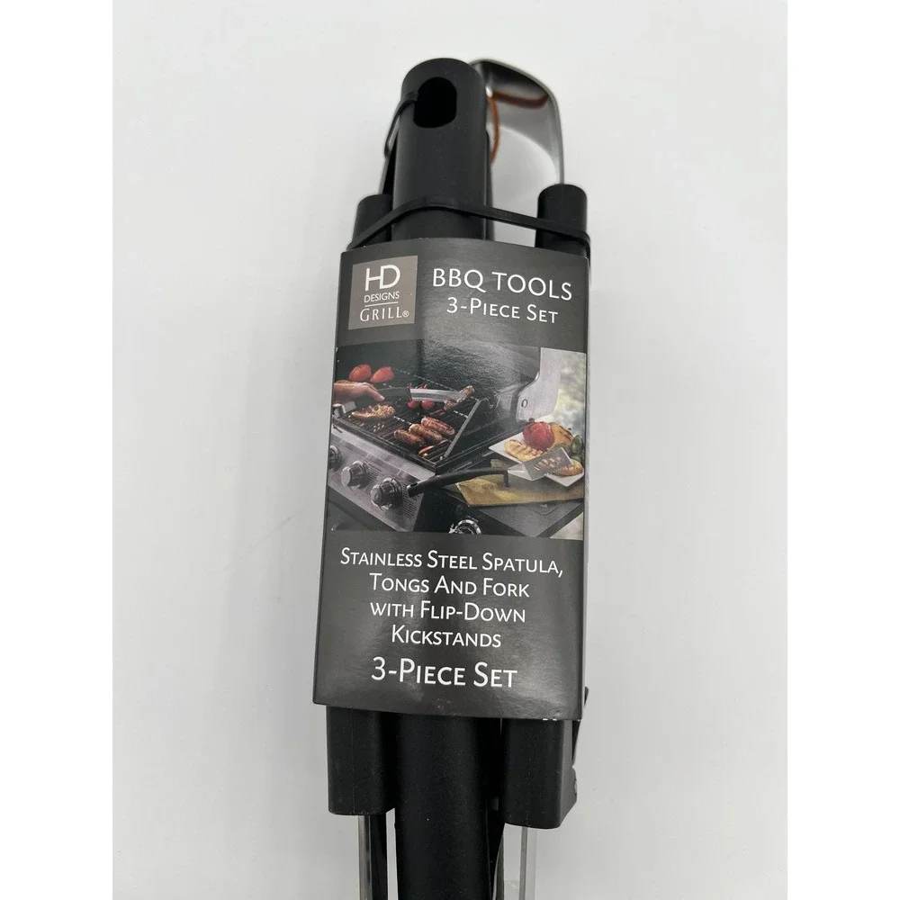 HD Designs Grill BBQ Tools‎ 3-Piece Set Stainless Steel Spatula Fork Tongs Kit